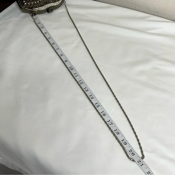 Metallic Chrome Silver Gray Diamond Rhinestone Hard Shell Metal Bag Chain Strap - Picture 15 of 16
